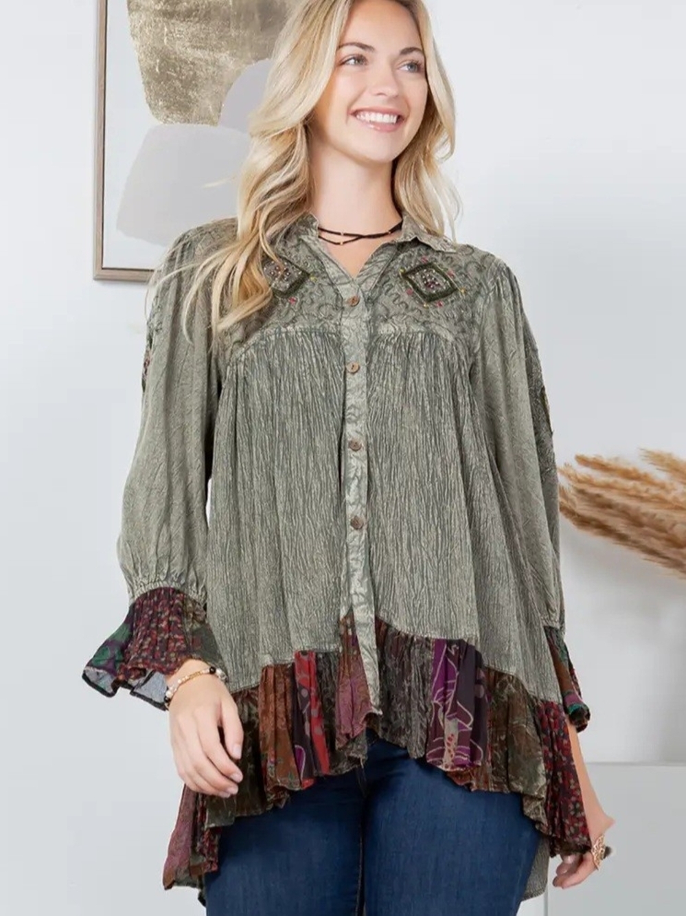 bohemian Button Down Duster Top- TP44369
